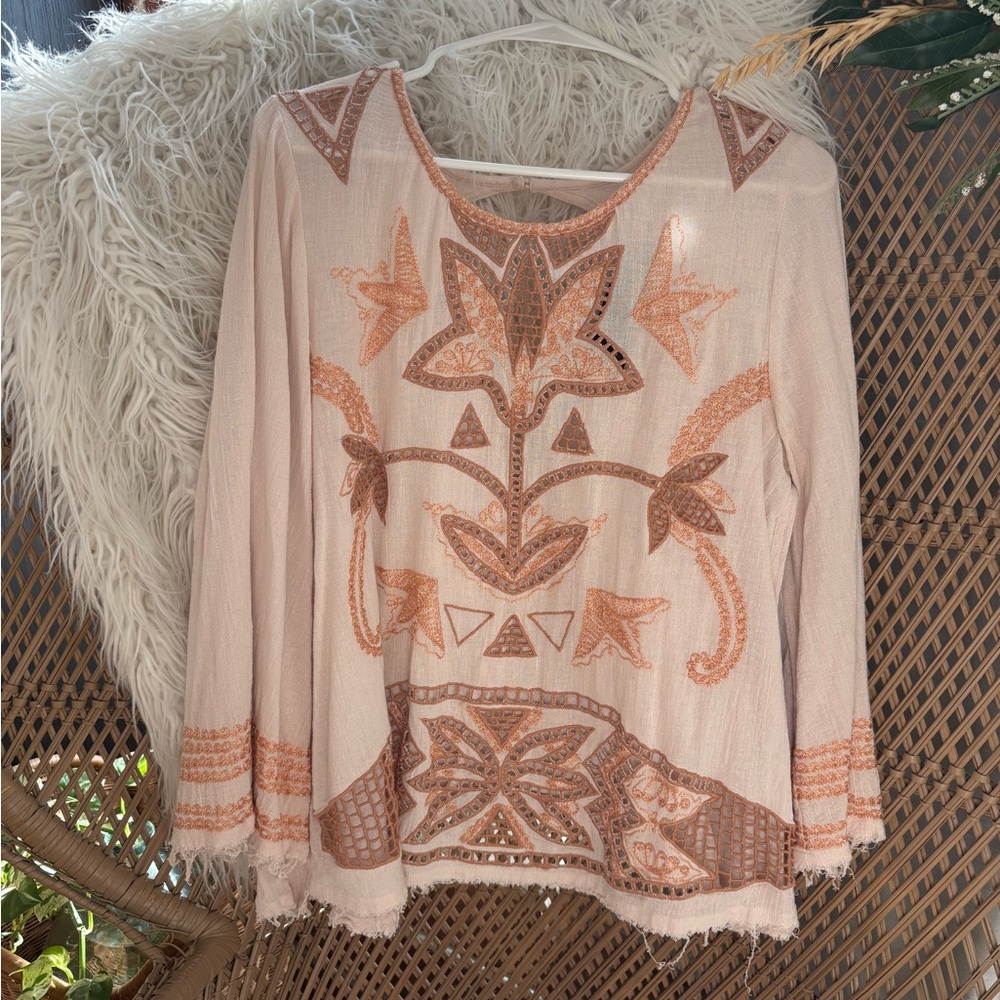 Free People Embroidered Romantic Top